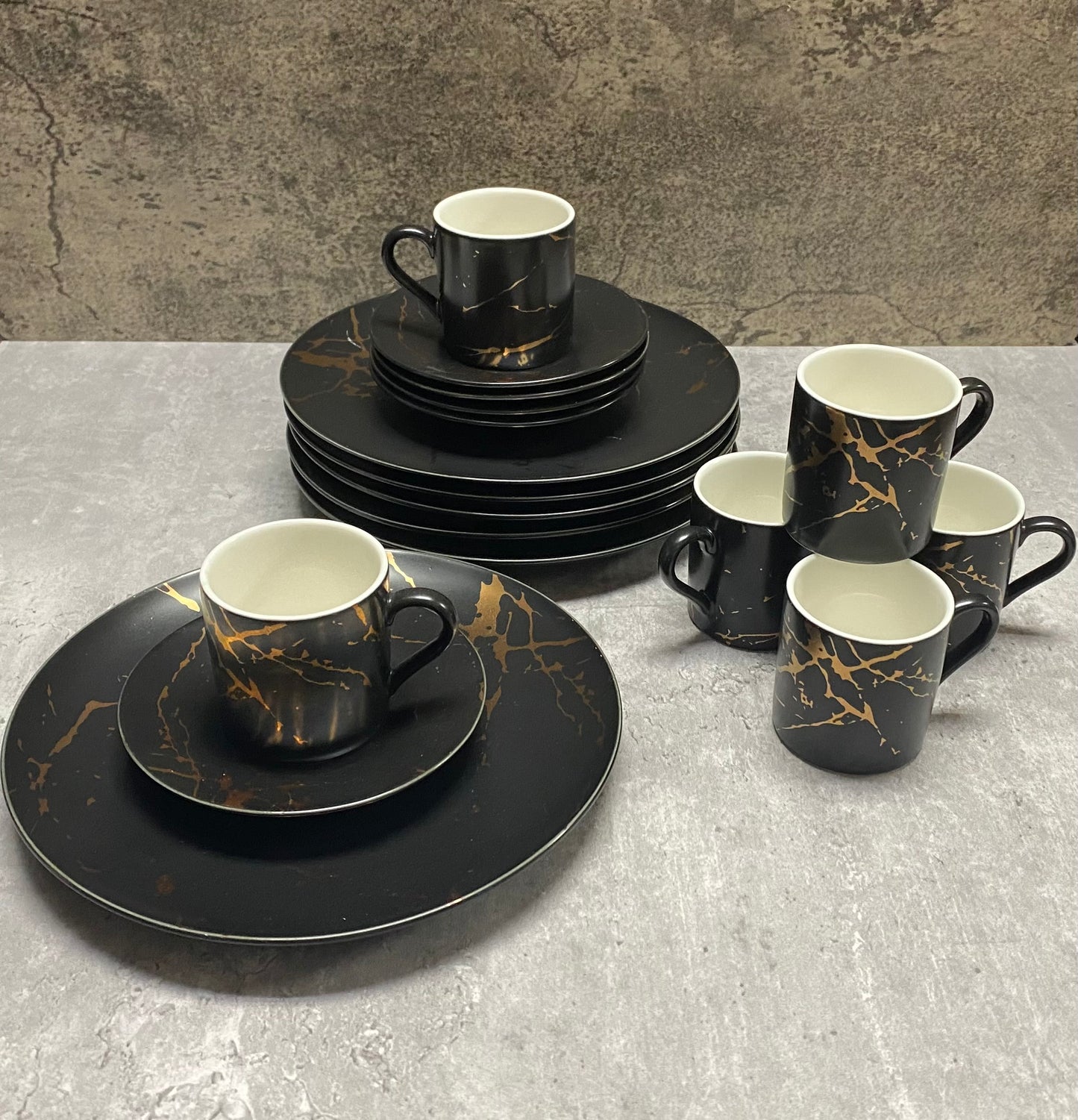 18pc Coffee/Espresso Cups With Plates Blk/Gld