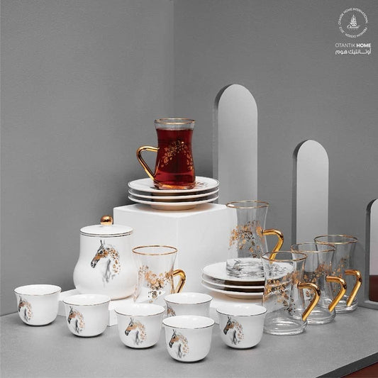 19pc Tea and Gawa Set White Horse