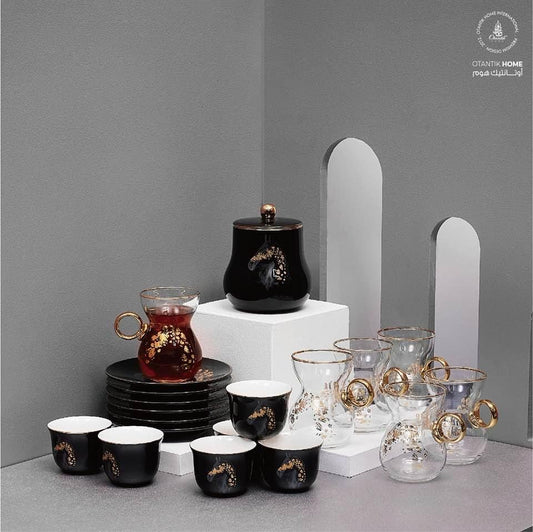 19pc Tea and Gawa Set Black Horse