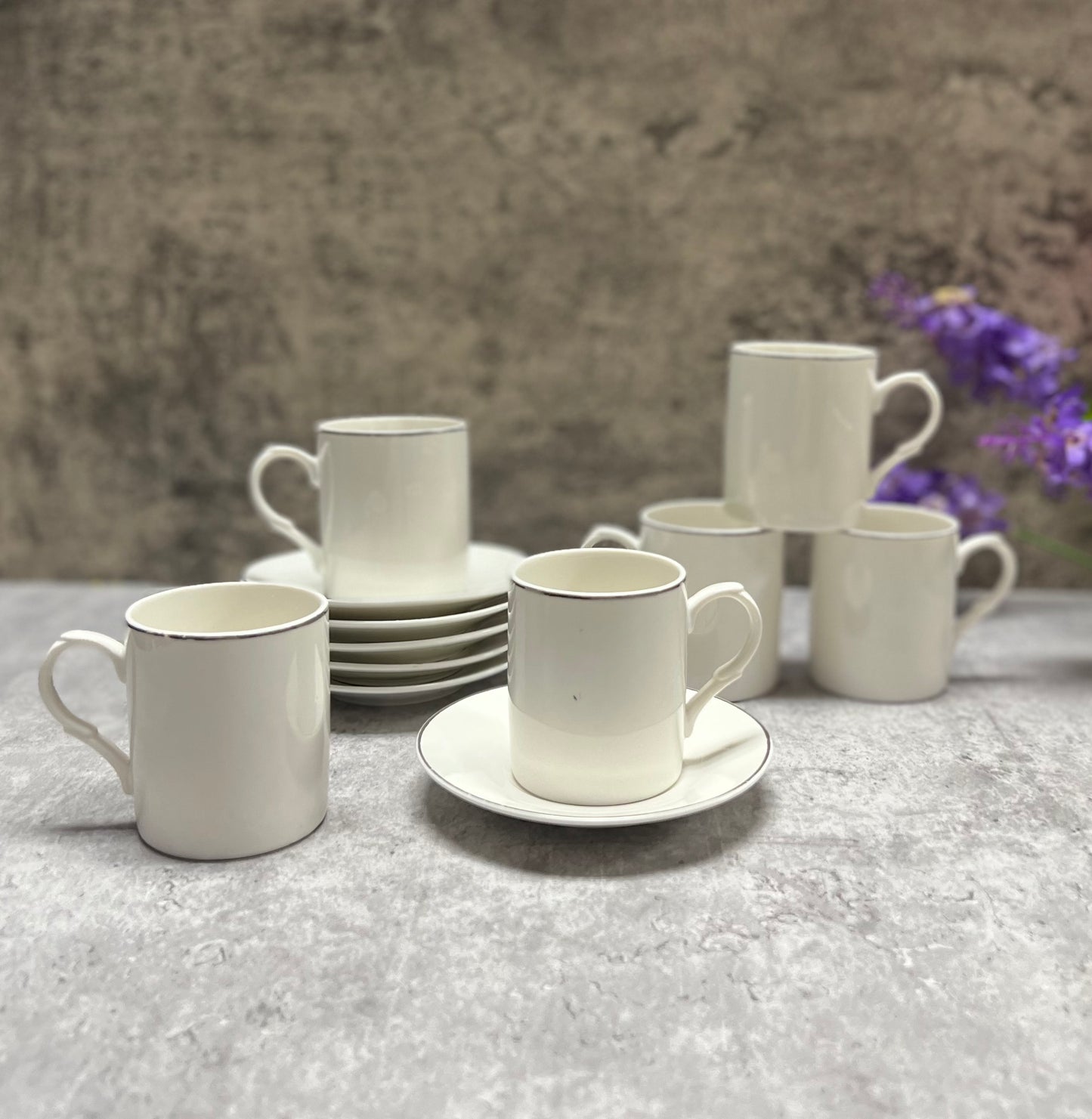 Coffee/Espresso Cups White Silver Rim